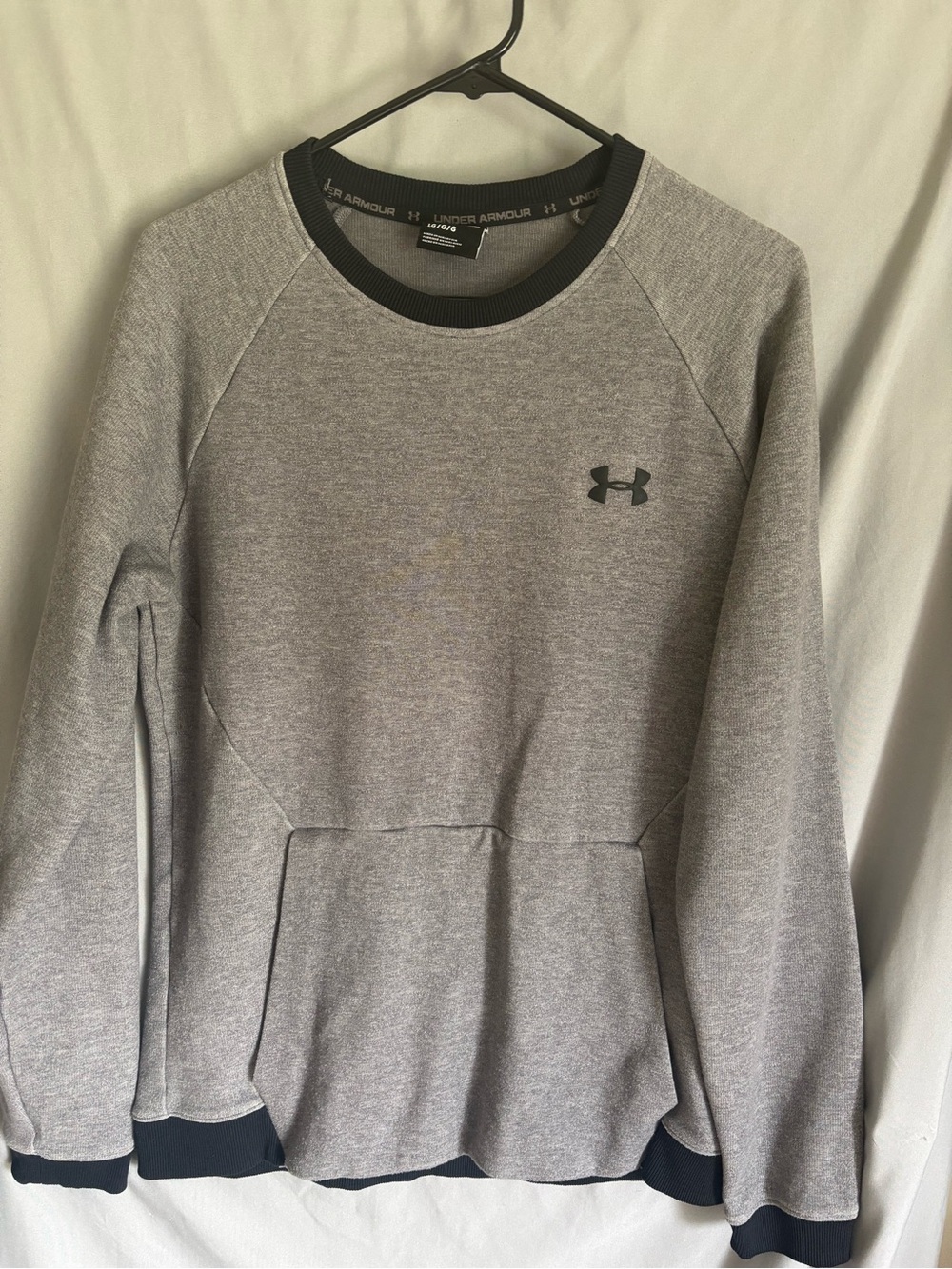 Under Armour Men's Heather Gray Crewneck Pullover with Black Trim